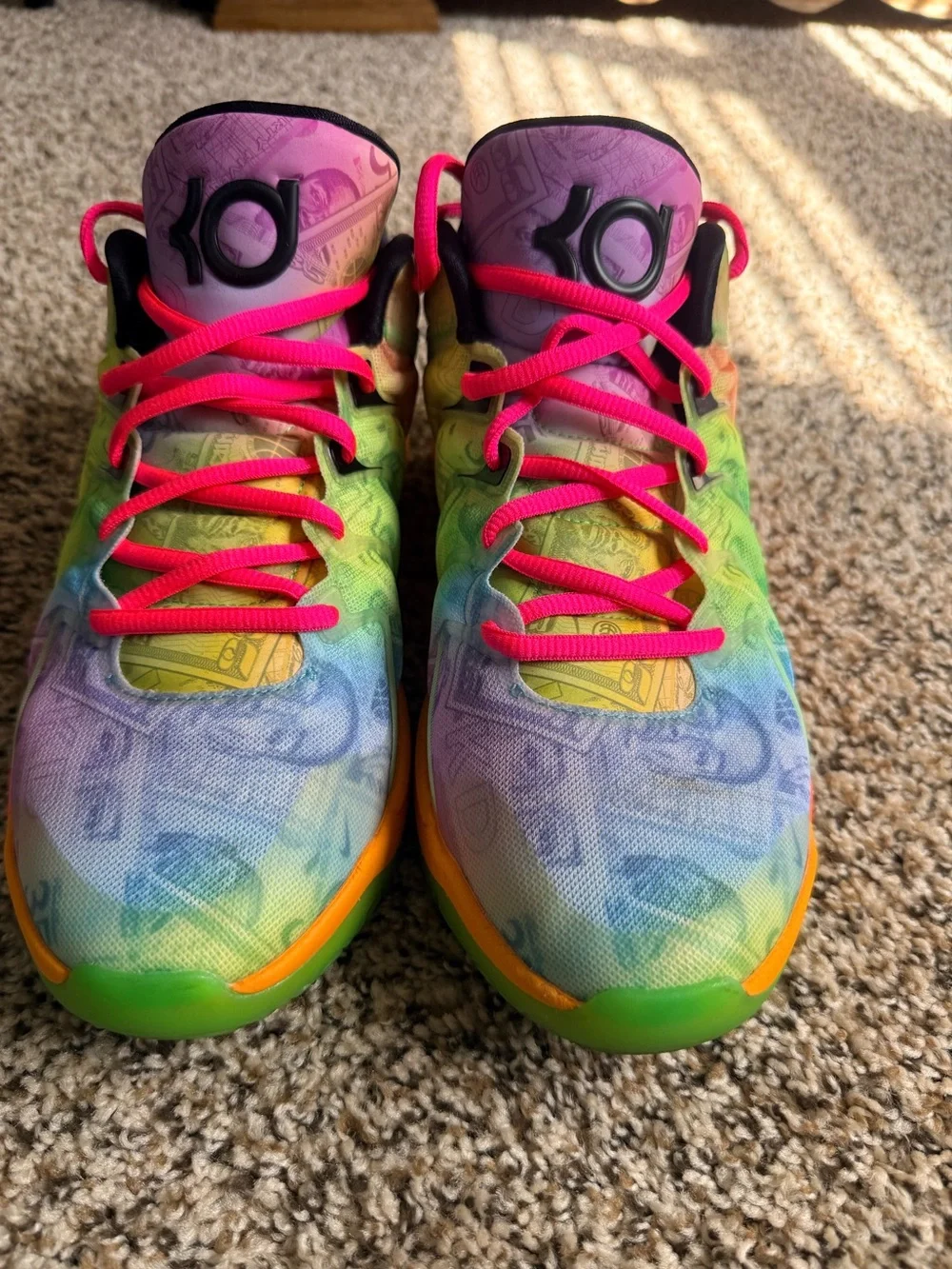 Nike KD 17 Easy Money Colorway - Basketball Sneakers - Pink, Green, Orange, Blue